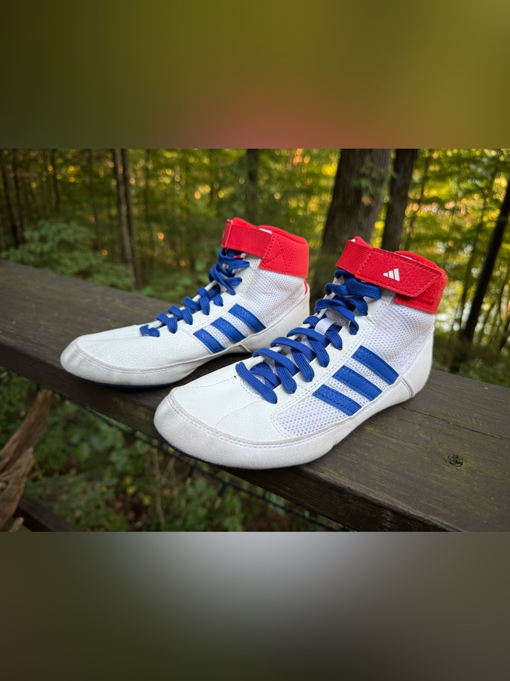 Adidas HVC 2 Youth Wrestling Shoes Size 3.5 White Blue Red